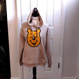 Disney Winnie the Pooh Hoodie Tan Crochet Patch Sweatshirt Womens XXL NWT
